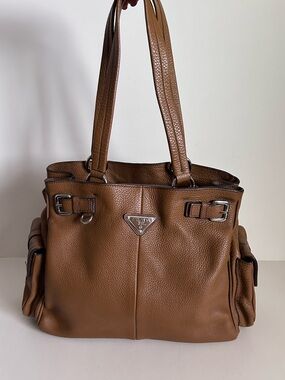 Prada Cognac Pebbled Leather Shoulder Bag